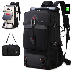 50L Large Capacity Travel Hiking Backpack with Shoe Compartment, Multi-functional Camping Knapsack for Short Trips