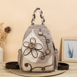 Vintage Ethnic Style Flap Backpack, Floral Embroidered Daypack, Bohemian Bag & Purse For School & Travel